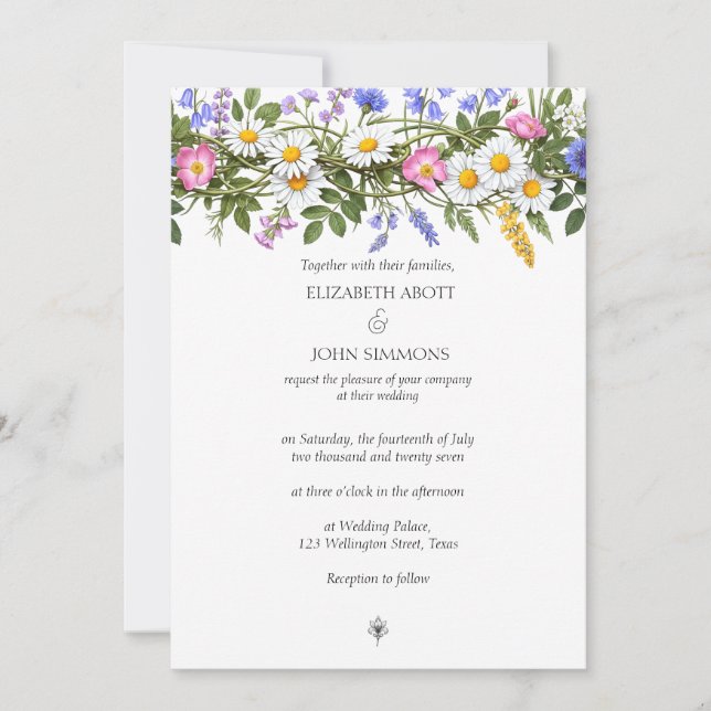 Invitación Flores silvestres Personalizado de acuarela floral (Anverso)