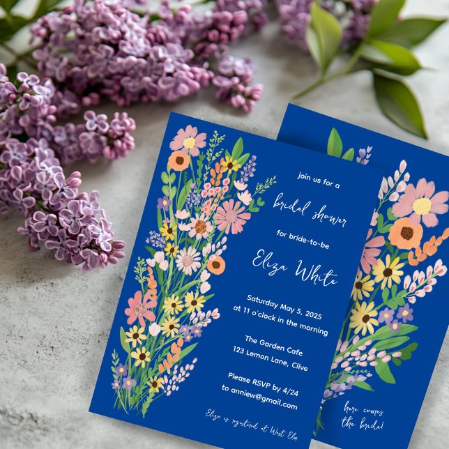 Invitación Flores silvestres Personalizado dulce pintado a ma (Wildflowers Handpainted Sweet Custom Bridal Shower Invitation
)