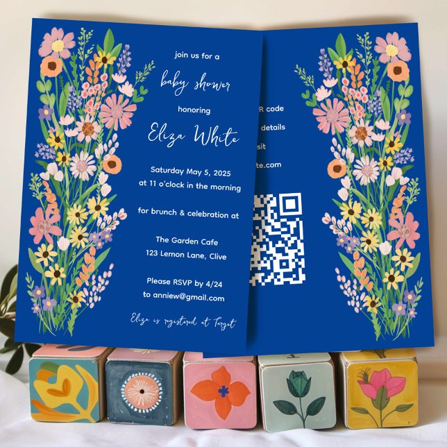 Invitación Flores silvestres Personalizado pintado a mano cód (Wildflowers Handpainted Custom QR code Baby Shower Invitation
)
