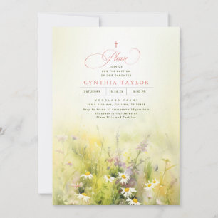 Invitación Flores silvestres pradera elegante bautismo de ver