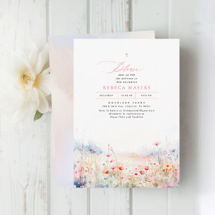 Invitación Flores silvestres pradera elegante bautismo de ver