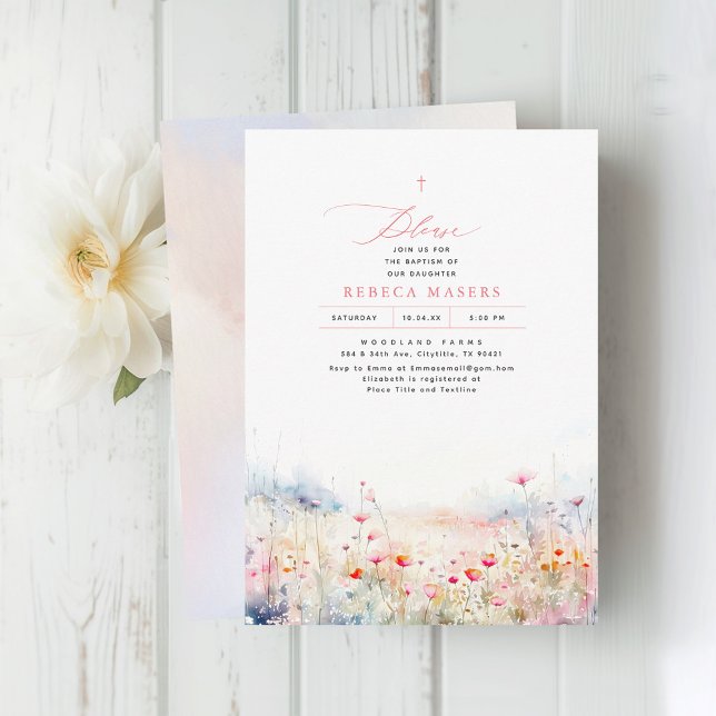Invitación Flores silvestres pradera elegante bautismo de ver (Subido por el creador)