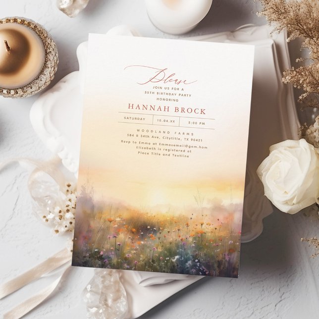 Invitación Flores silvestres pradera elegante cumpleaños de v (Subido por el creador)