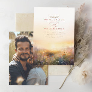 Invitación Flores silvestres pradera tierra elegante foto de 