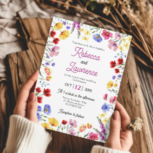 Invitación flores silvestres prados botánicos boda chic