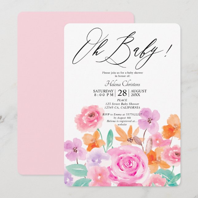 Invitación Flores silvestres primavera acuarela floral ducha  (Anverso / Reverso)