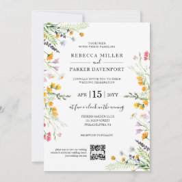 Invitación Flores silvestres primavera Boda moderno Código QR