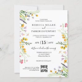 Invitación Flores silvestres primavera Boda moderno Código QR