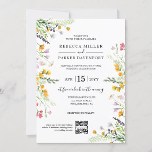 Invitación Flores silvestres primavera Boda moderno Código QR