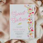 Invitación Flores silvestres primavera verano floral Sweet 16<br><div class="desc">Bonito de verano de primavera flores silvestres floral Sweet 16 cumpleaños con bonito pintado a mano vibrante y naranja brillante, flores rosadas y amarillas ilustracion acuarela con un moderno y elegante tipo de letra de escritura , con vegetación bohemia. Perfecto para primavera, verano fiesta al aire libre dulce dieciséis cumpleaños....</div>
