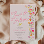Invitación Flores silvestres primavera verano floral Sweet 16<br><div class="desc">Bonito de verano de primavera flores silvestres floral Sweet 16 cumpleaños con bonito pintado a mano vibrante y naranja brillante, flores rosadas y amarillas ilustracion acuarela con un moderno y elegante tipo de letra de escritura , con vegetación bohemia. Perfecto para la primavera, verano al aire libre fiesta Sweet dieciséis...</div>