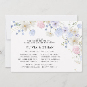 Invitación Flores silvestres púrpura cena de ensayo de boda d