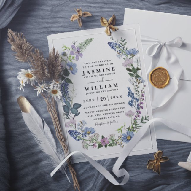 Invitación Flores silvestres púrpura elegante moderna rústica (Subido por el creador)