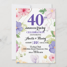 Invitación Flores silvestres púrpura y rosa cualquier anivers