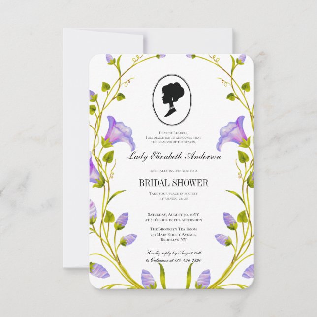 Invitación Flores silvestres púrpuras presupuestales Bridgert (Anverso)