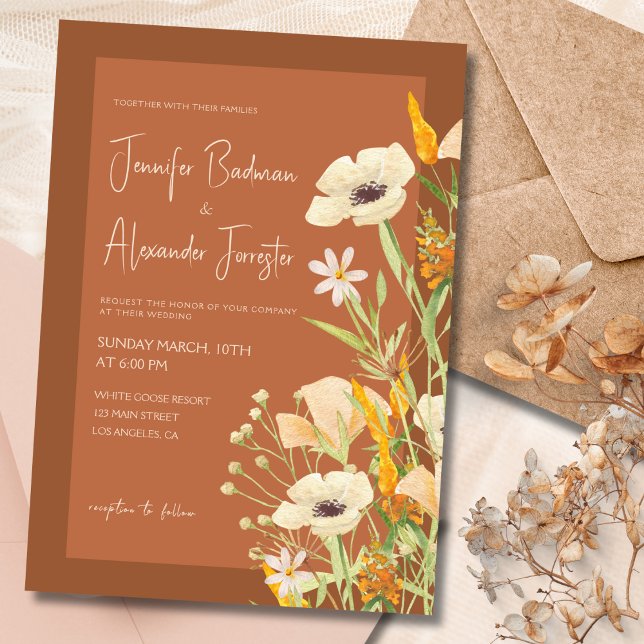Invitación Flores silvestres quemadas Naranja Boda de Terraco (Subido por el creador)