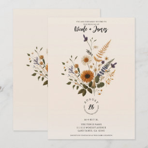 Invitación Flores Silvestres Ramo Floral Vintage Boda Bohemia