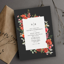 Invitación Flores silvestres Red Poppy Floral Dark Boda