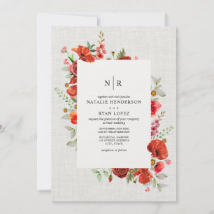 Invitación Flores silvestres Red Poppy Floral Linen Boda