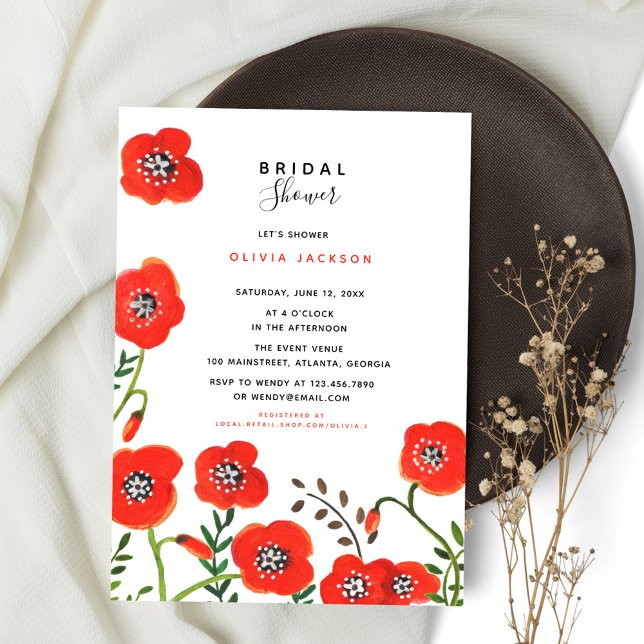 Invitación Flores silvestres Red Poppy Floral moderna ducha d (Subido por el creador)
