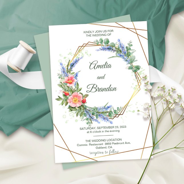 Invitación Flores silvestres Relieve metalizado dorado Faux F (Subido por el creador)