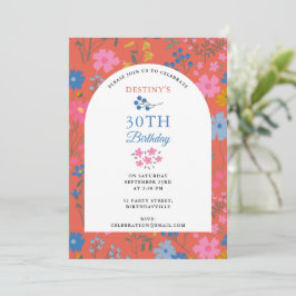 Invitación Flores silvestres rojas Boho cumpleaños 30 40