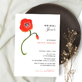 Invitación Flores silvestres Rojas Poppy Moderna Ducha Bridal