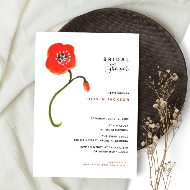 Invitación Flores silvestres Rojas Poppy Moderna Ducha Bridal (Subido por el creador)