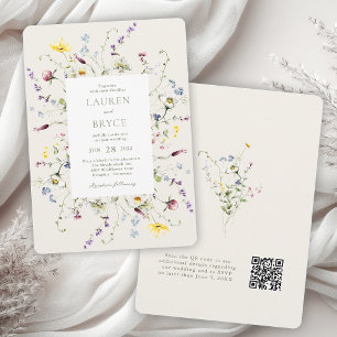 Invitación Flores Silvestres Románticas Código QR Botánico de
