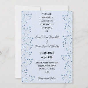Invitación Flores Silvestres Románticas Floral Azul Oscuro De
