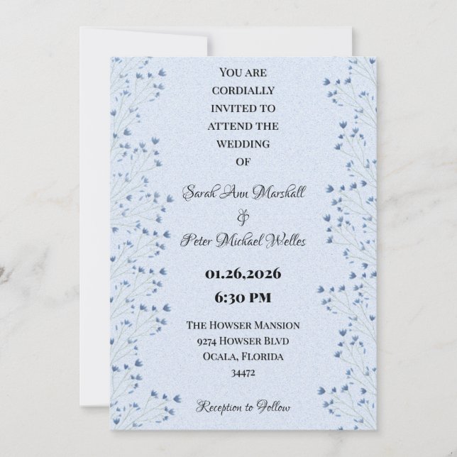 Invitación Flores Silvestres Románticas Floral Azul Oscuro De (Anverso)