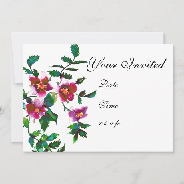 Invitación Flores silvestres rosa oscuro elegantes y modernas (Anverso)
