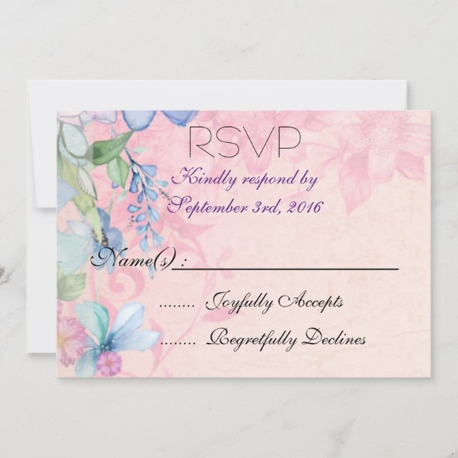 Invitación Flores silvestres rosa y azul bonito RSVP (Anverso)