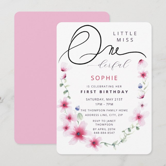 Invitación Flores silvestres rosadas calientes Flores de flor (Anverso / Reverso)