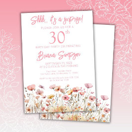 Invitación Flores silvestres rosadas Fiesta de cumpleaños sor