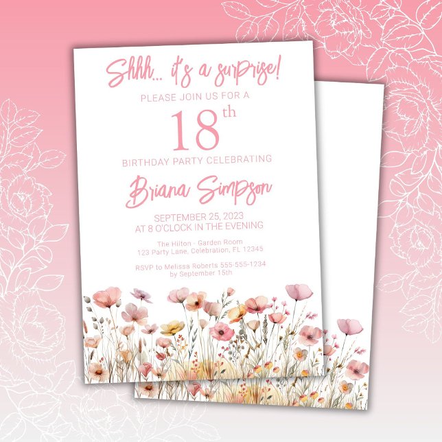 Invitación Flores silvestres rosadas Fiesta de cumpleaños sor (Subido por el creador)
