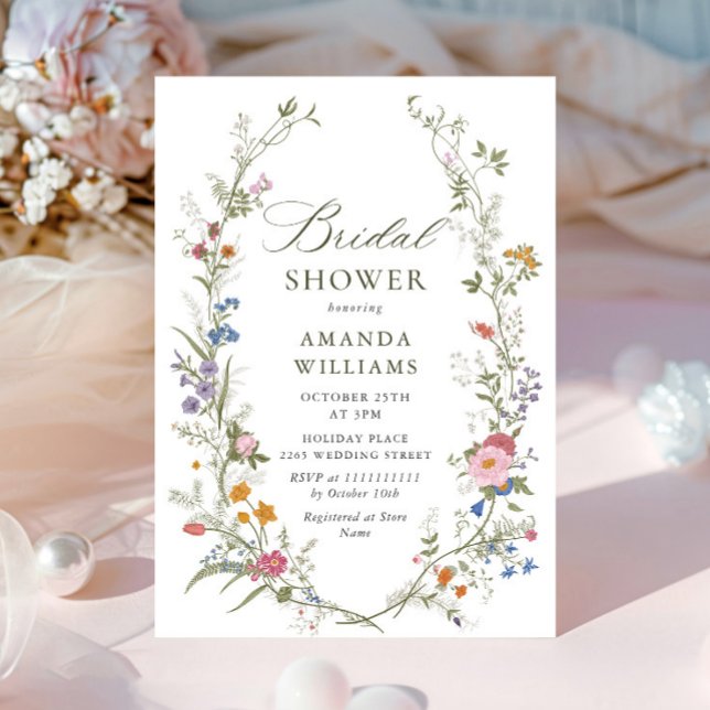 Invitación Flores silvestres rosadas pasteles Ducha de novias (Subido por el creador)