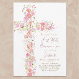 Invitación flores silvestres rosadas Primera Comunión