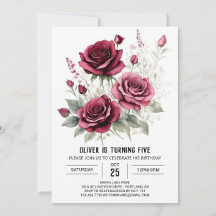 Invitación Flores silvestres Rosas Borgoña Floral Cumpleaños