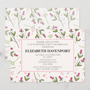 Invitación Flores silvestres rosas y verdes de larga tradició