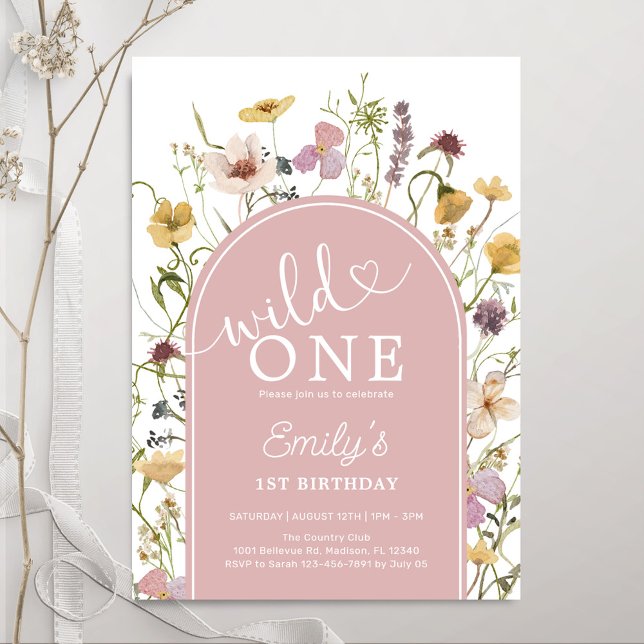 Invitación Flores silvestres Rubor Pink 1er cumpleaños (Subido por el creador)