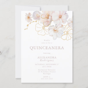 Invitación Flores silvestres Rubor y Gold Elegante Quinceaner