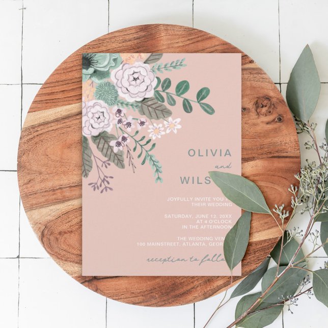 Invitación Flores silvestres ruborizan eucalipto boda de vege (Subido por el creador)