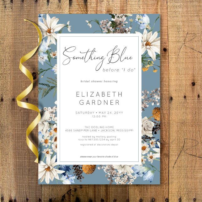 Invitación Flores silvestres rusas algo de ducha de novia azu (Rustic Wildflowers Something Blue Bridal Shower Invitation)