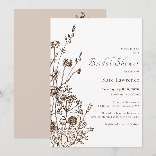 Invitación Flores silvestres rusas caen en ducha de novia (Anverso / Reverso)