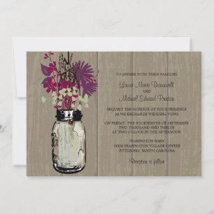 Invitación Flores silvestres rusas de madera y Mason Jar