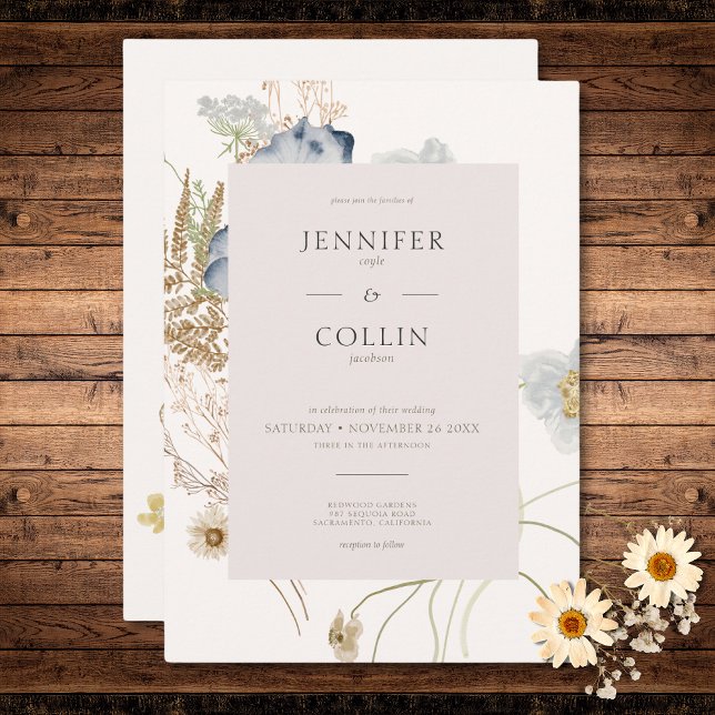Invitación Flores silvestres rusas en un Boda crema (Rustic Wildflowers on Cream Wedding Invitation)