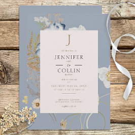 Invitación Flores silvestres rusas monograma azul turbio