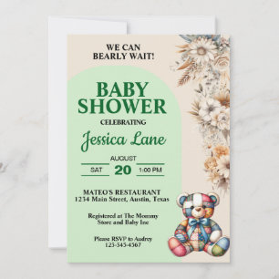 Invitación Flores silvestres rusas Teddy Bear Baby Shower
