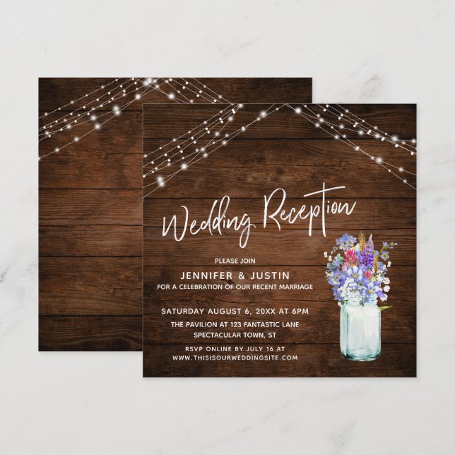 Invitación Flores silvestres rusticas en la recepción de la b (Anverso / Reverso)